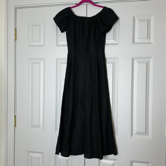 Reformation Linen Off Shoulder Black Midi Dress Sz2 - Picture 9 of 9